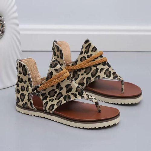 Women's New Roman Sandals with Leopard Print and Back Zipper