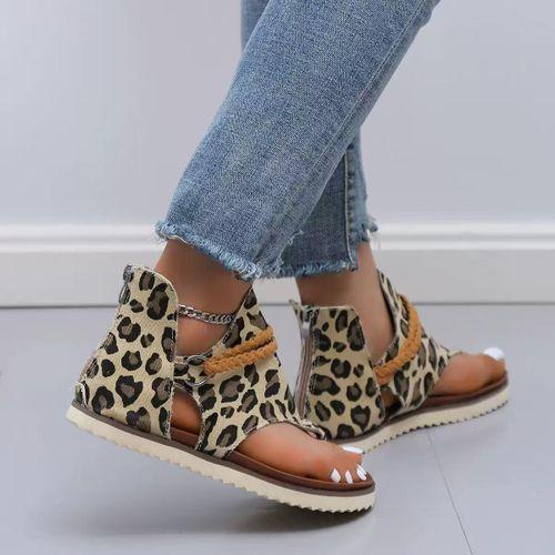 Women's New Roman Sandals with Leopard Print and Back Zipper - image 3
